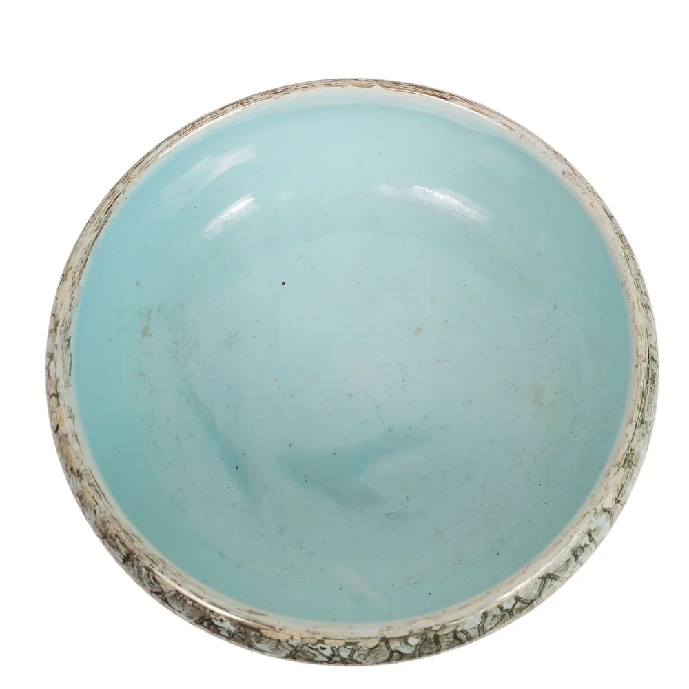 Vintage Mid-Century Modern Delft Holland Pedestal Bowl - Hand-Painted Turquoise